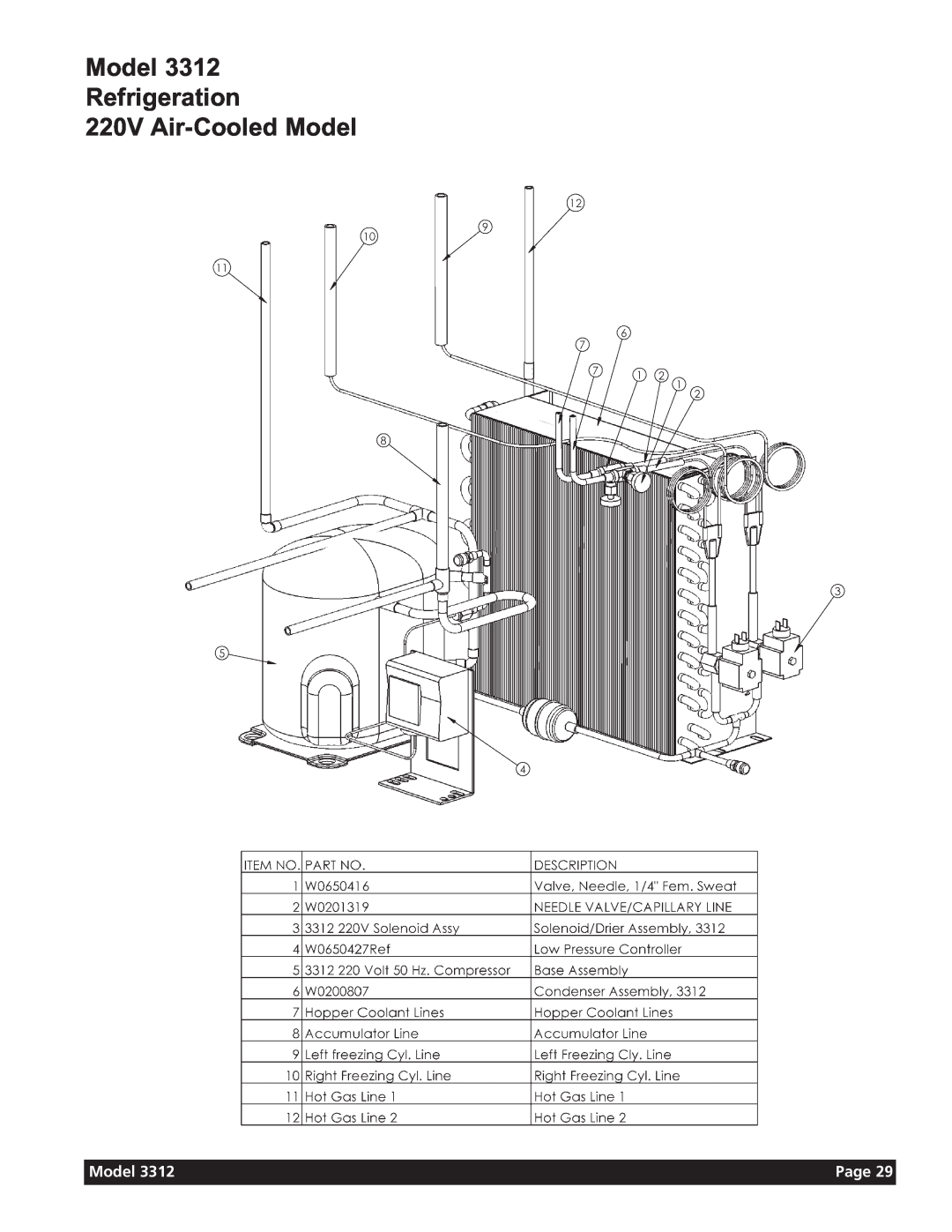 Grindmaster 3311 manual Model Refrigeration 220V Air-CooledModel, Page 