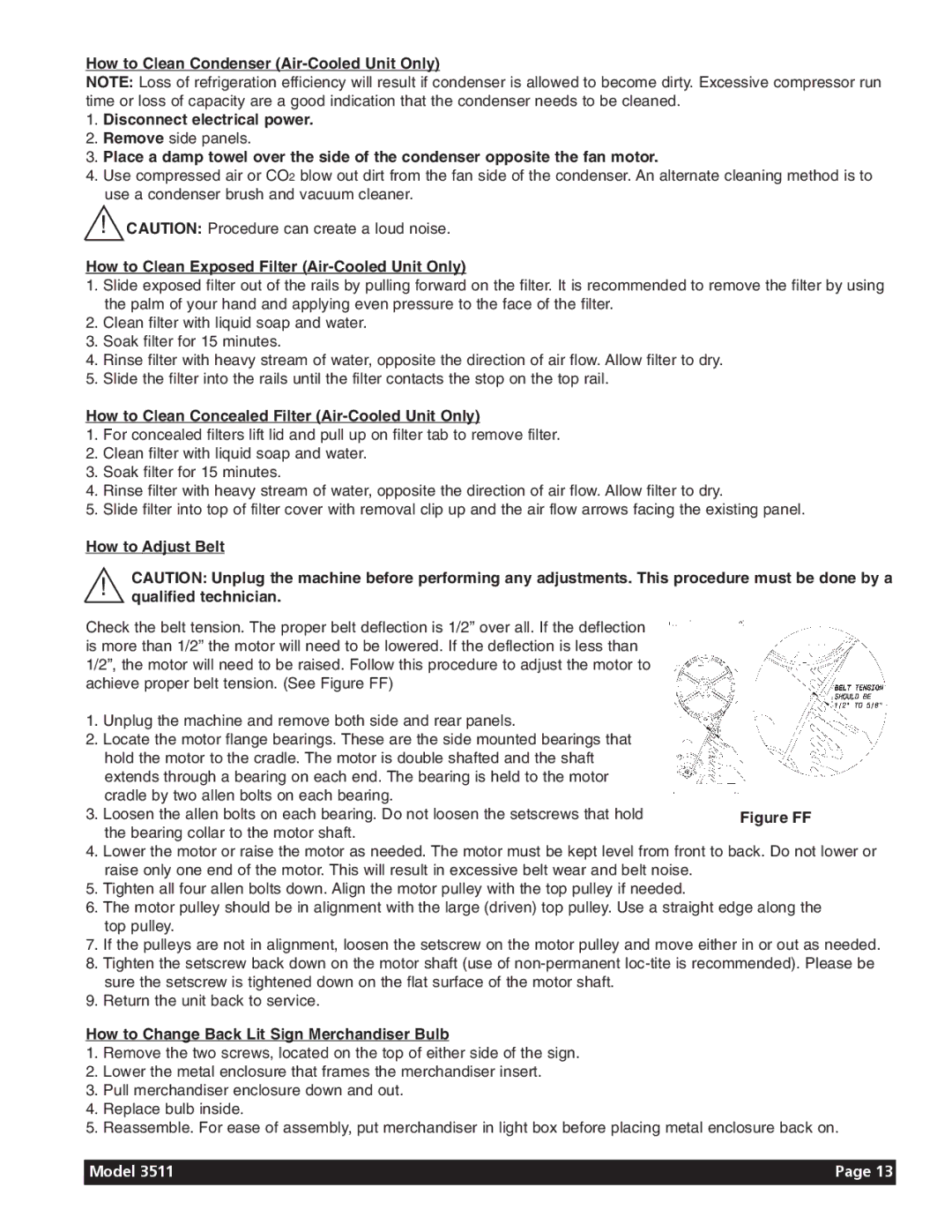 Grindmaster 3511 How to Clean Exposed Filter Air-Cooled Unit Only, How to Clean Concealed Filter Air-Cooled Unit Only 