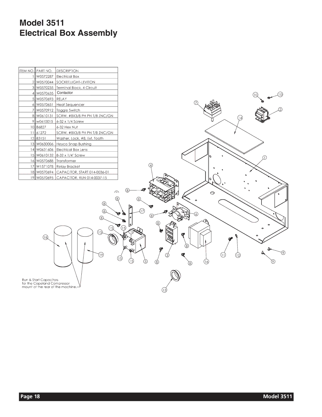 Grindmaster 3511 manual Model Electrical Box Assembly 