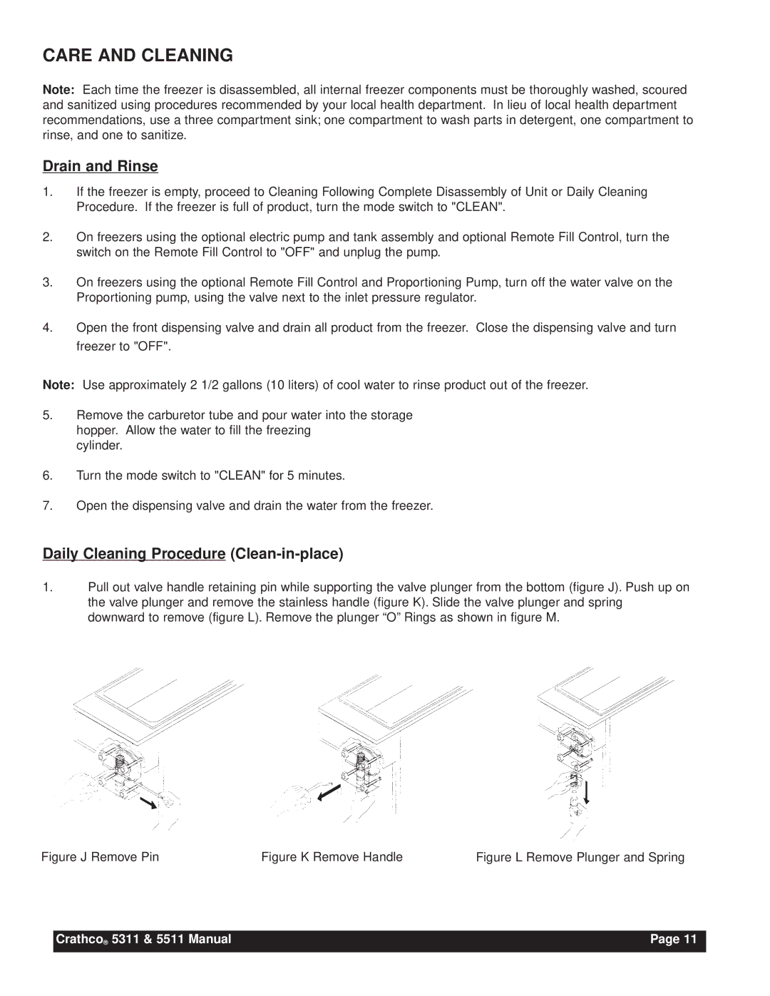 Grindmaster 5511, 5311 instruction manual Drain and Rinse, Daily Cleaning Procedure Clean-in-place 