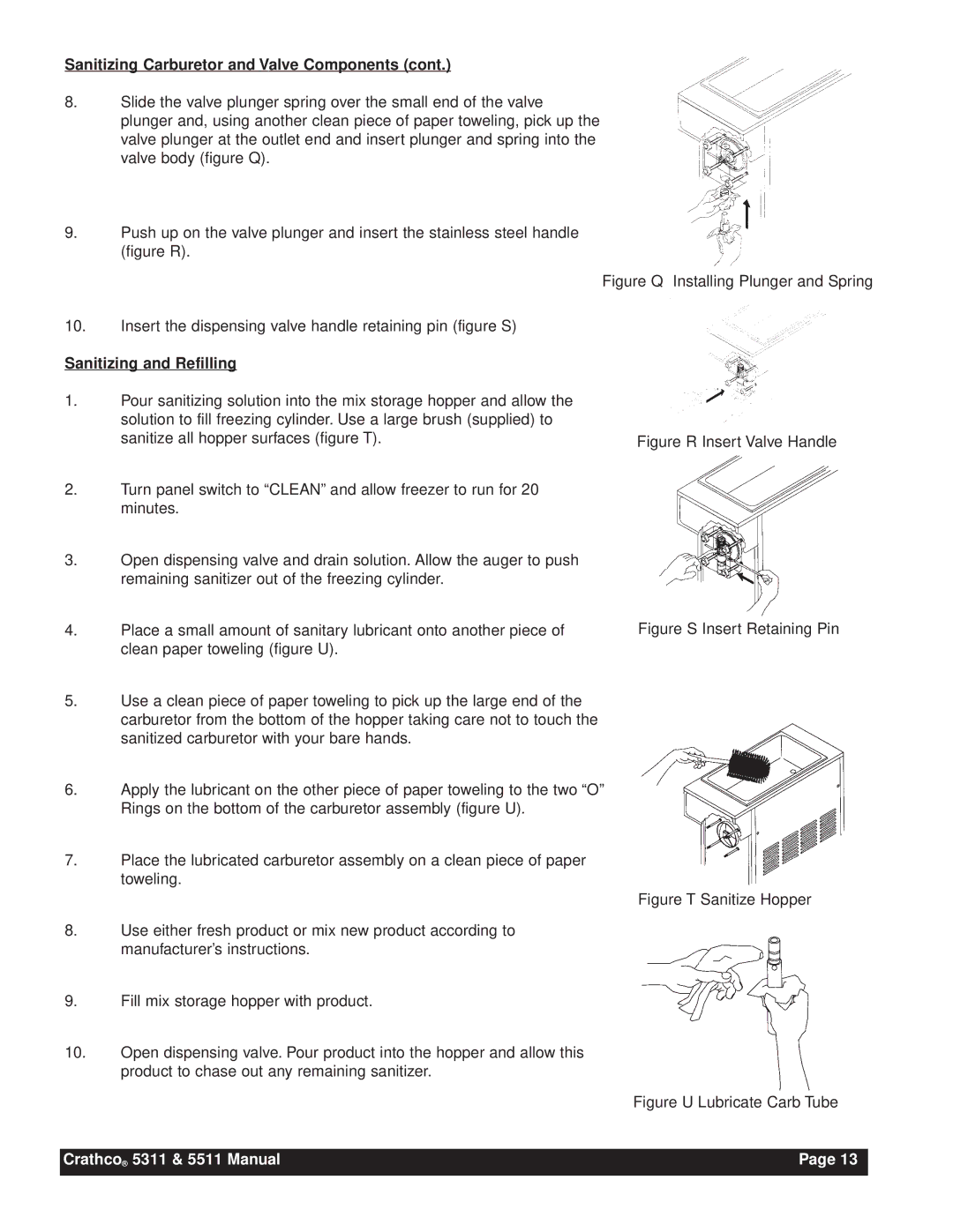 Grindmaster 5511, 5311 instruction manual Sanitizing and Refilling, Figure R Insert Valve Handle 