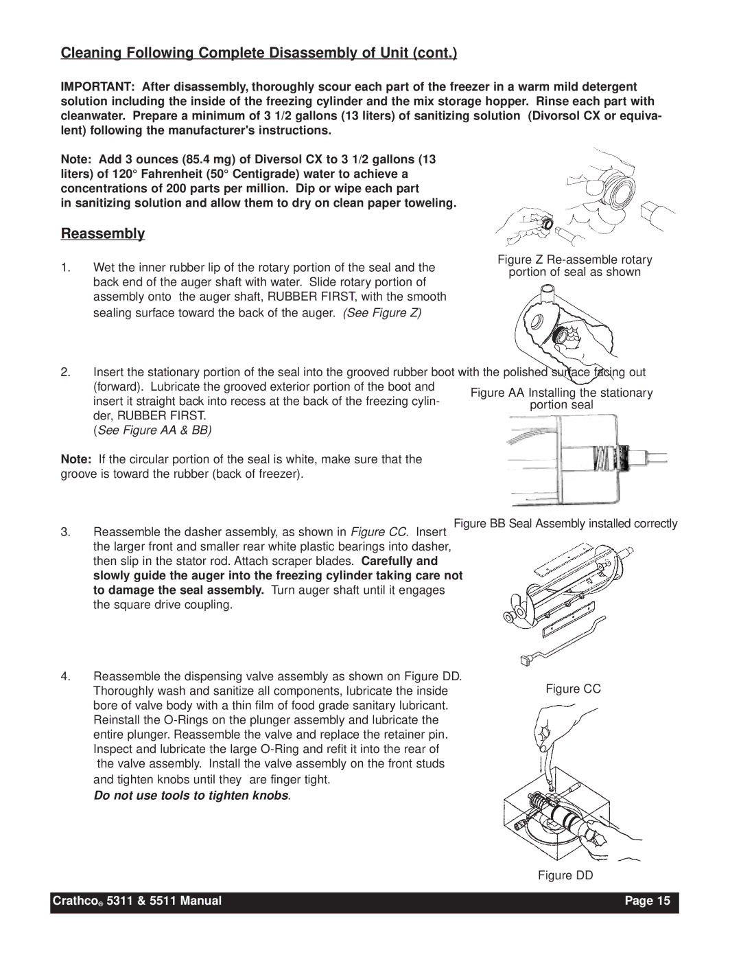 Grindmaster 5511, 5311 instruction manual Reassembly, See Figure AA & BB 