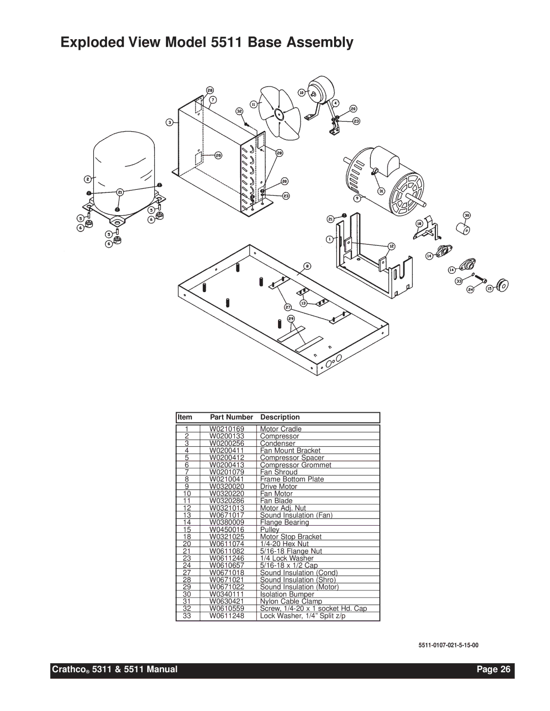 Grindmaster 5311 instruction manual Exploded View Model 5511 Base Assembly 