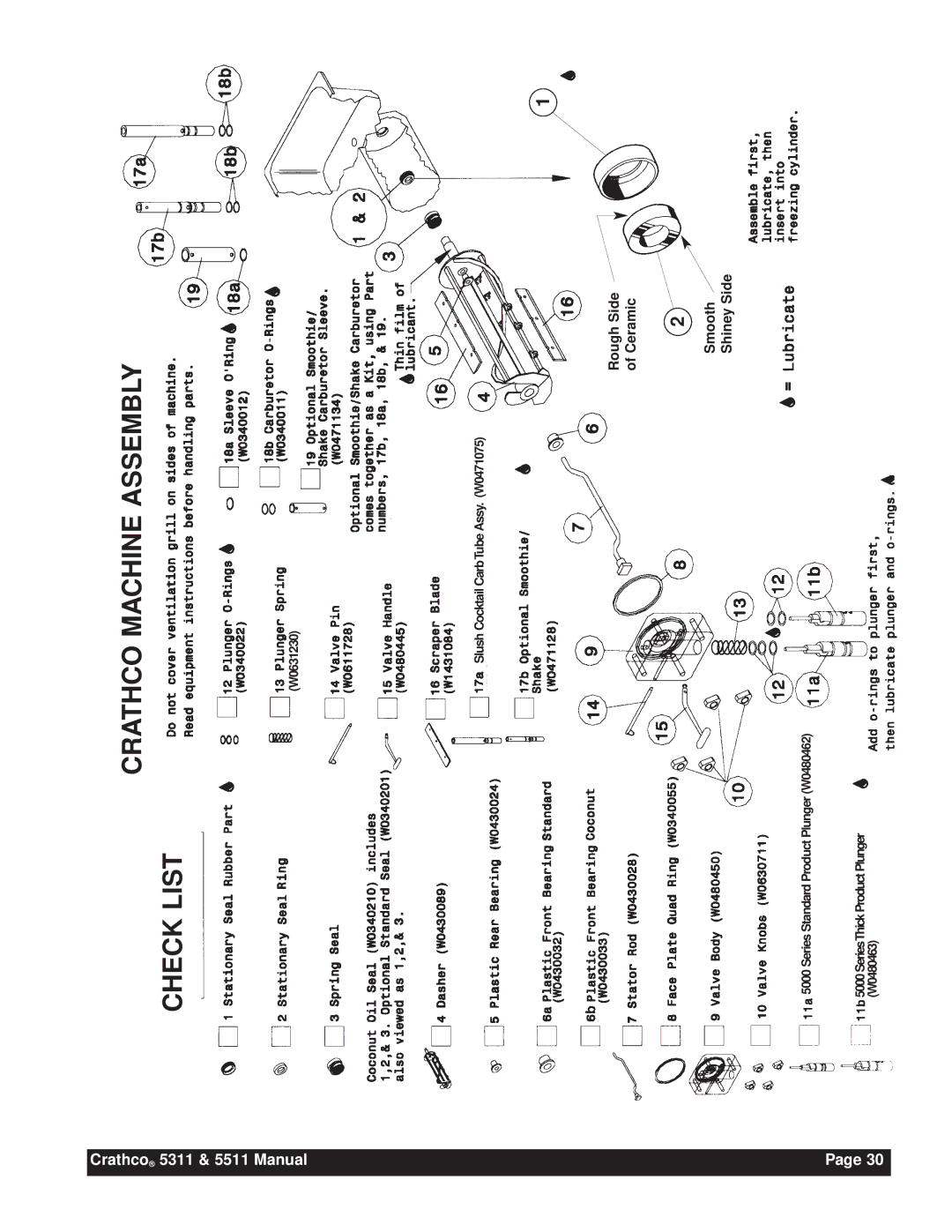 Grindmaster 5311, 5511 instruction manual Crathco Machine Assembly Check List 