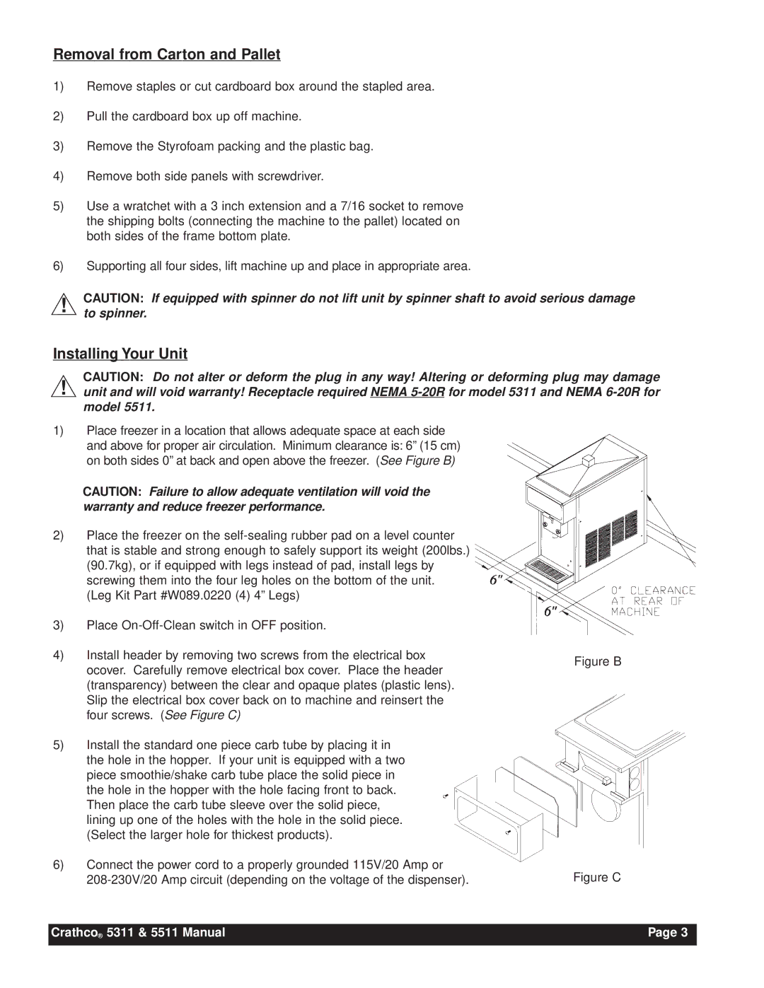 Grindmaster 5511, 5311 instruction manual Removal from Carton and Pallet, Installing Your Unit 