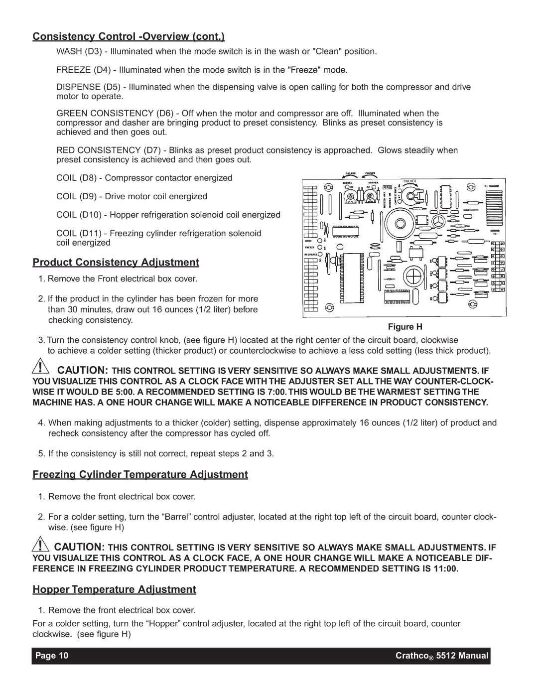 Grindmaster 5512E Consistency Control -Overview, Product Consistency Adjustment, Freezing Cylinder Temperature Adjustment 