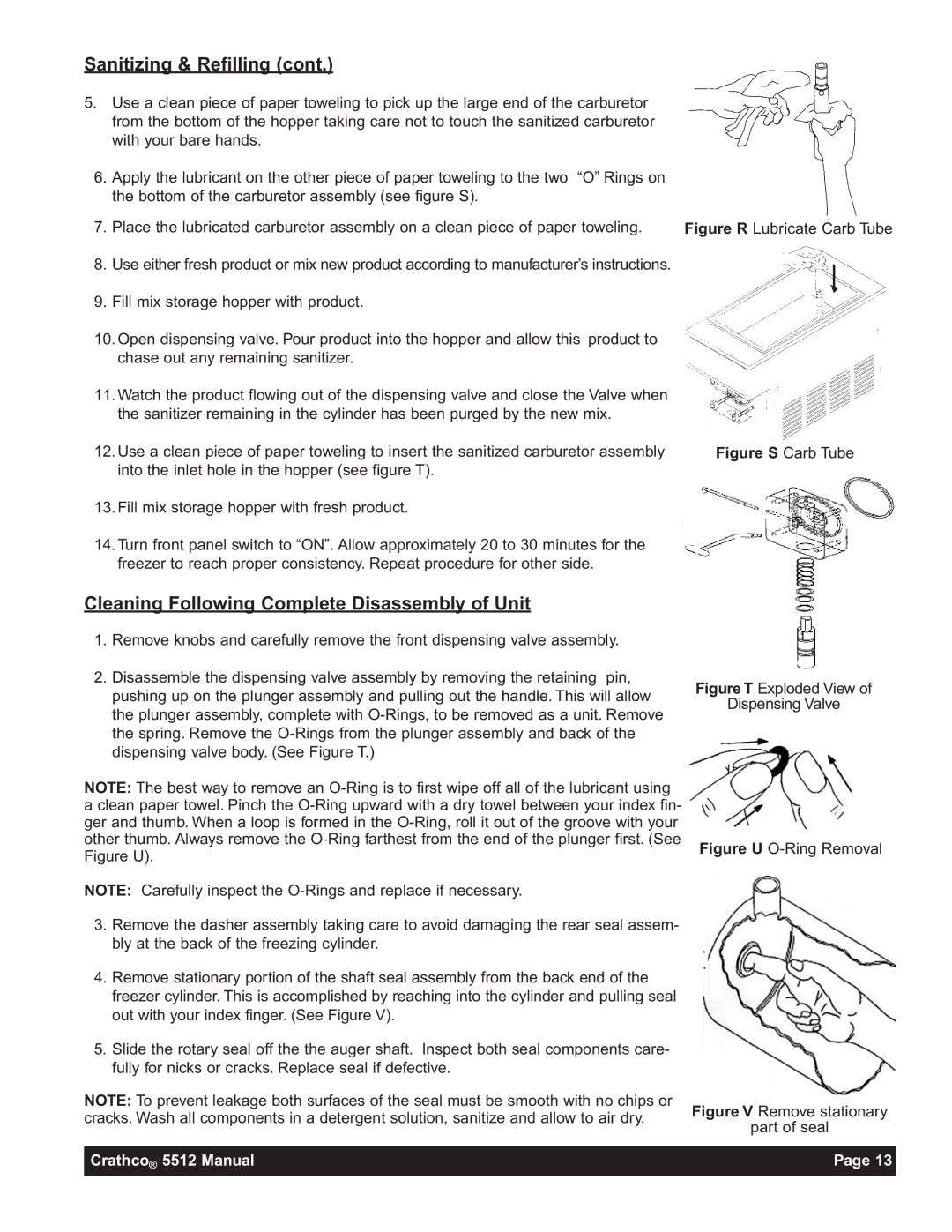 Grindmaster 5512E instruction manual Sanitizing & Refilling, Cleaning Following Complete Disassembly of Unit 