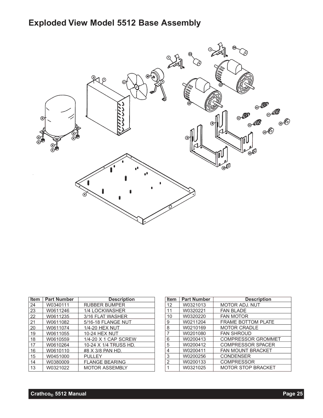 Grindmaster 5512E instruction manual Exploded View Model 5512 Base Assembly, Flat Washer 