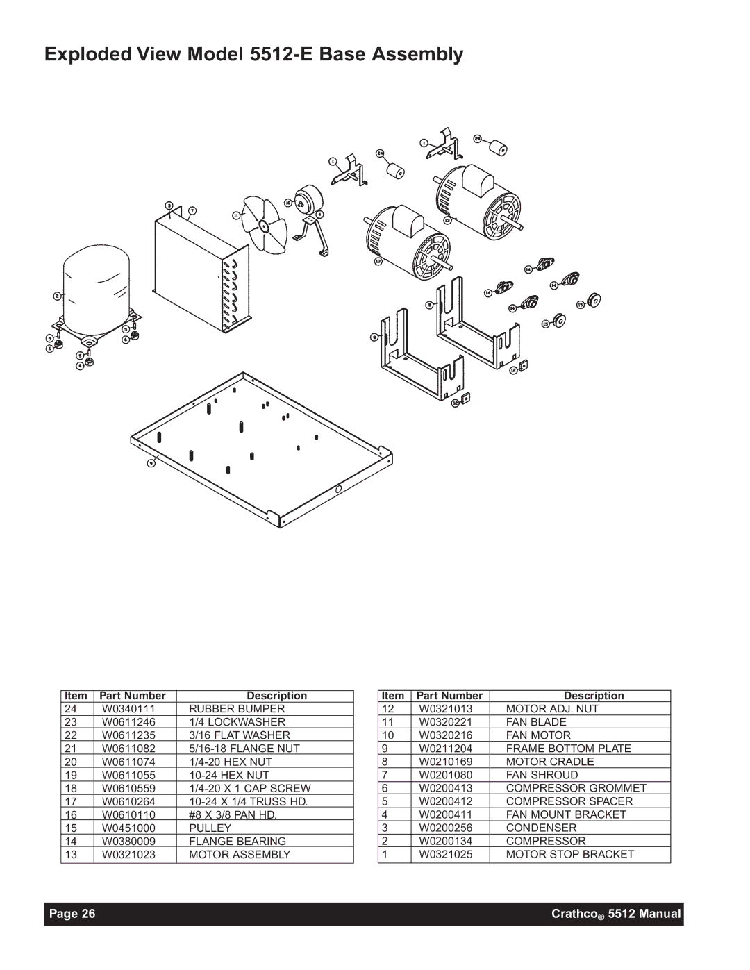 Grindmaster 5512E instruction manual Exploded View Model 5512-E Base Assembly 