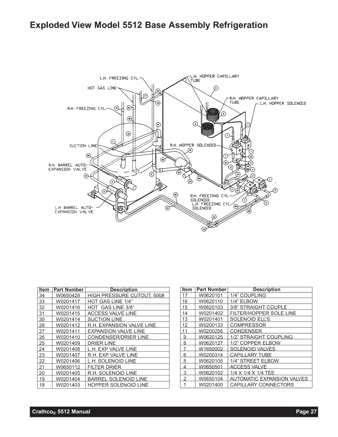 Grindmaster 5512E instruction manual Exploded View Model 5512 Base Assembly Refrigeration 