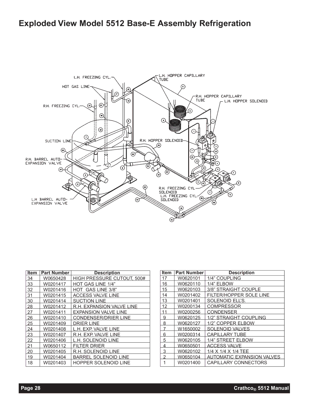 Grindmaster 5512E instruction manual Exploded View Model 5512 Base-E Assembly Refrigeration 