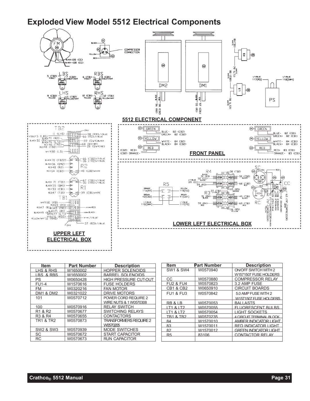 Grindmaster 5512E instruction manual Exploded View Model 5512 Electrical Components 