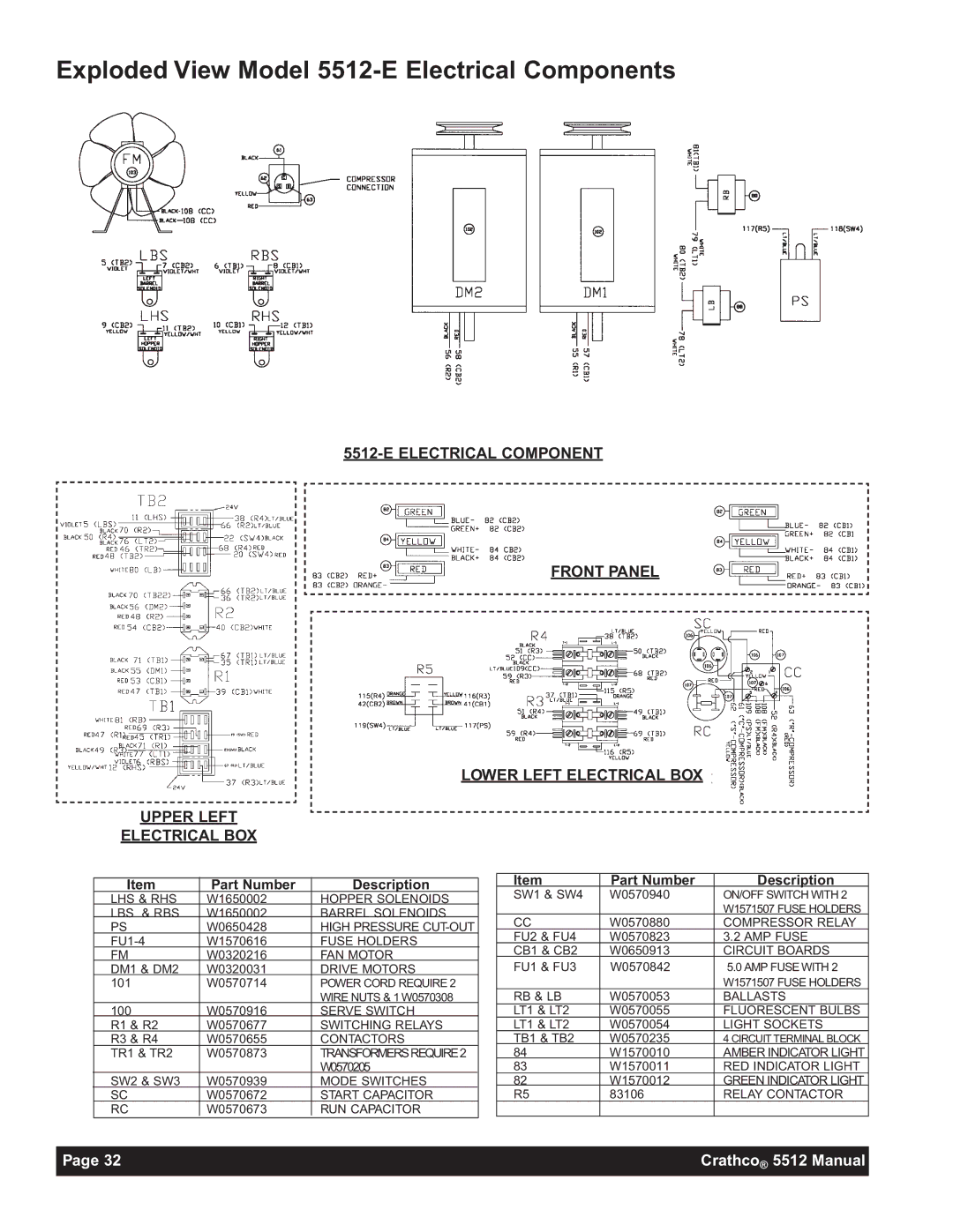 Grindmaster 5512E instruction manual Exploded View Model 5512-E Electrical Components 