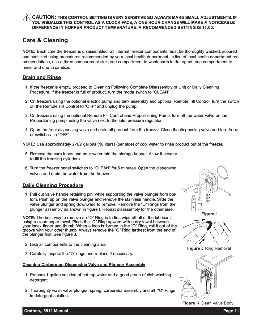 Grindmaster 5512E Care & Cleaning, Drain and Rinse, Daily Cleaning Procedure, Crathco 5512 Manual, Page 
