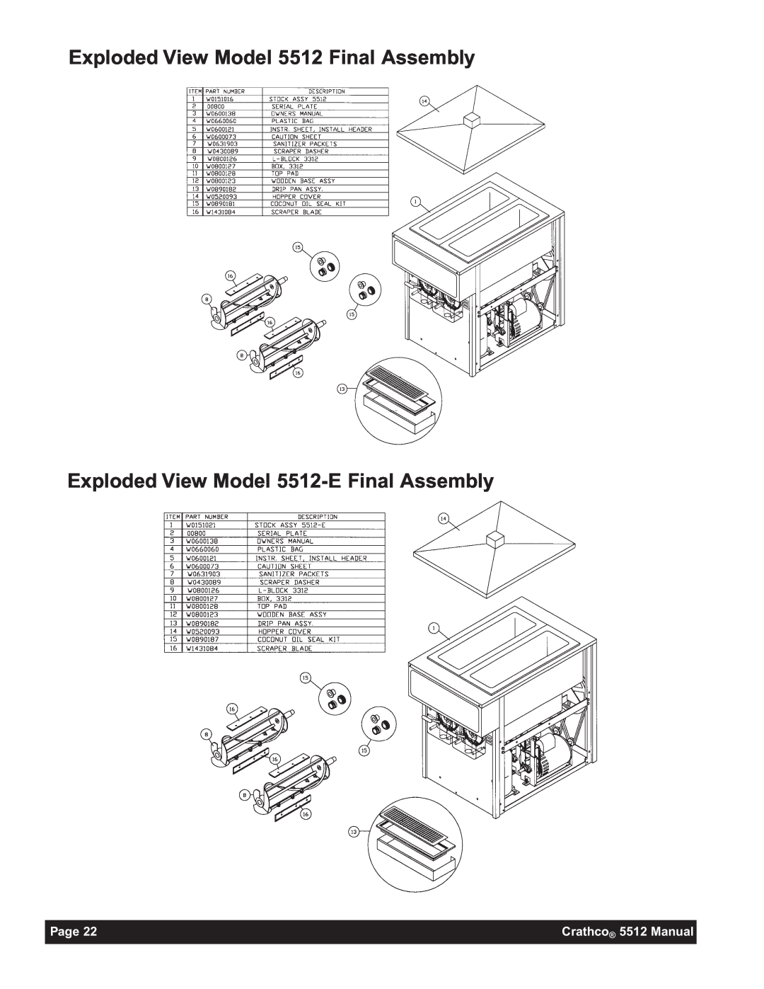 Grindmaster 5512E Exploded View Model 5512 Final Assembly, Exploded View Model 5512-E Final Assembly, Page 