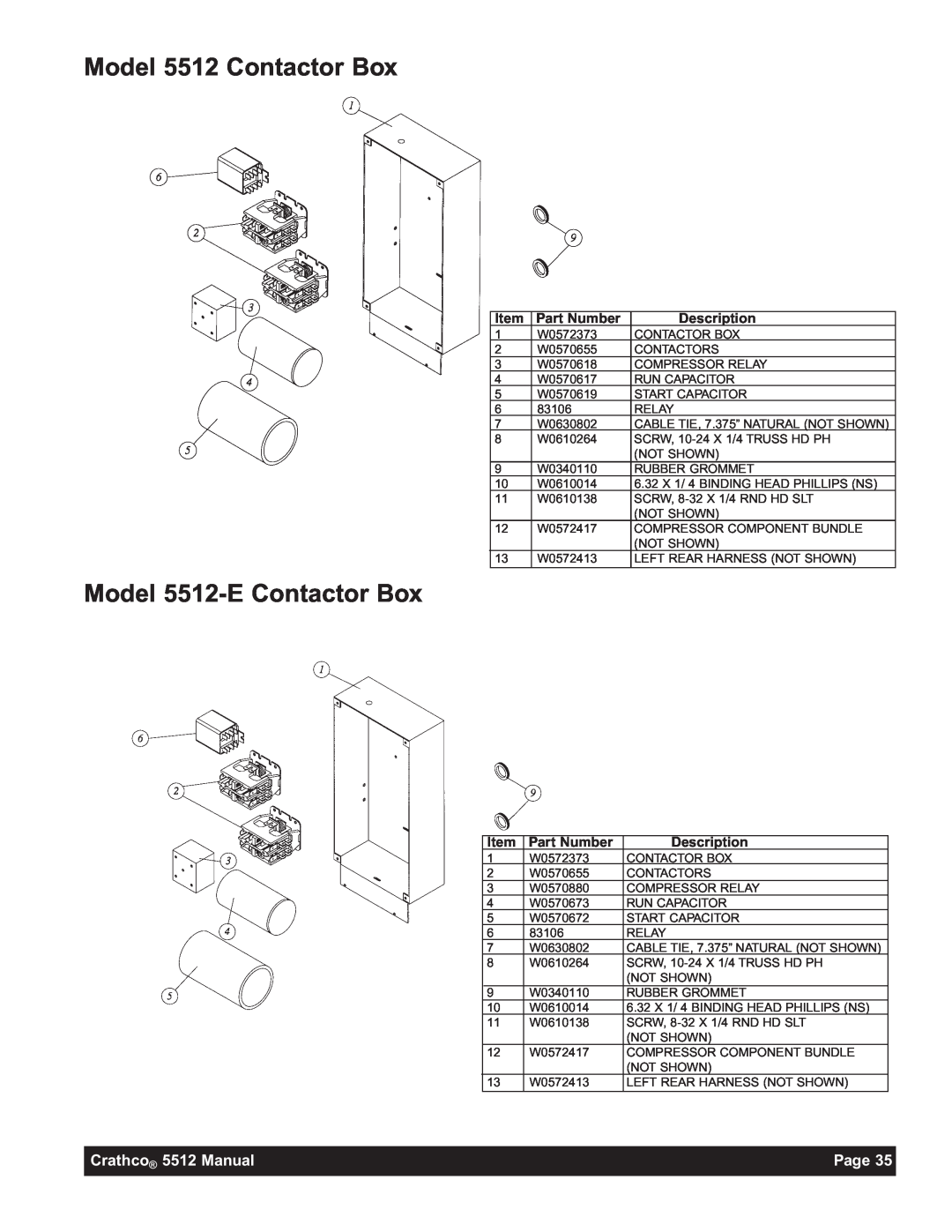 Grindmaster 5512E instruction manual Model 5512 Contactor Box, Model 5512-E Contactor Box, Crathco 5512 Manual, Page 