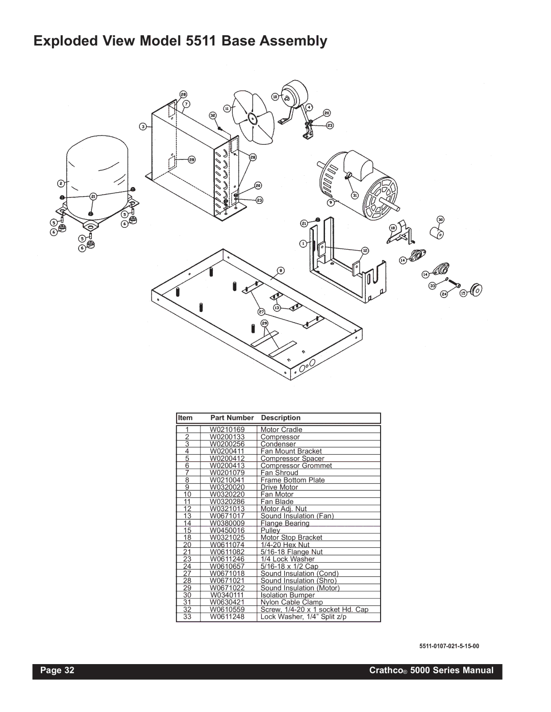 Grindmaster 5941, 5711, 5311 instruction manual Exploded View Model 5511 Base Assembly 