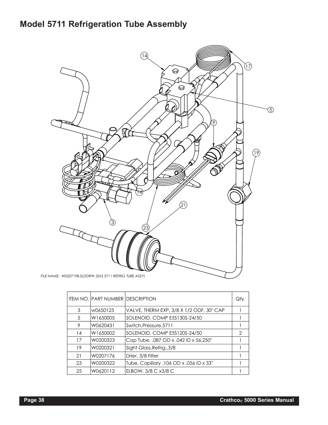 Grindmaster 5941, 5511, 5311 instruction manual Model 5711 Refrigeration Tube Assembly 