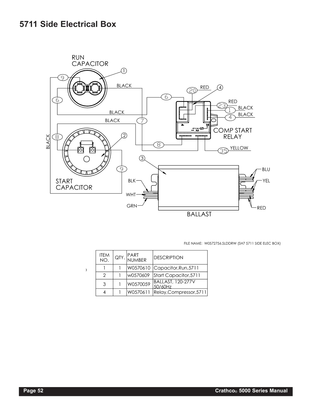 Grindmaster 5941, 5511, 5711, 5311 instruction manual Side Electrical Box, 67$57 $3$&,725 $//$67 