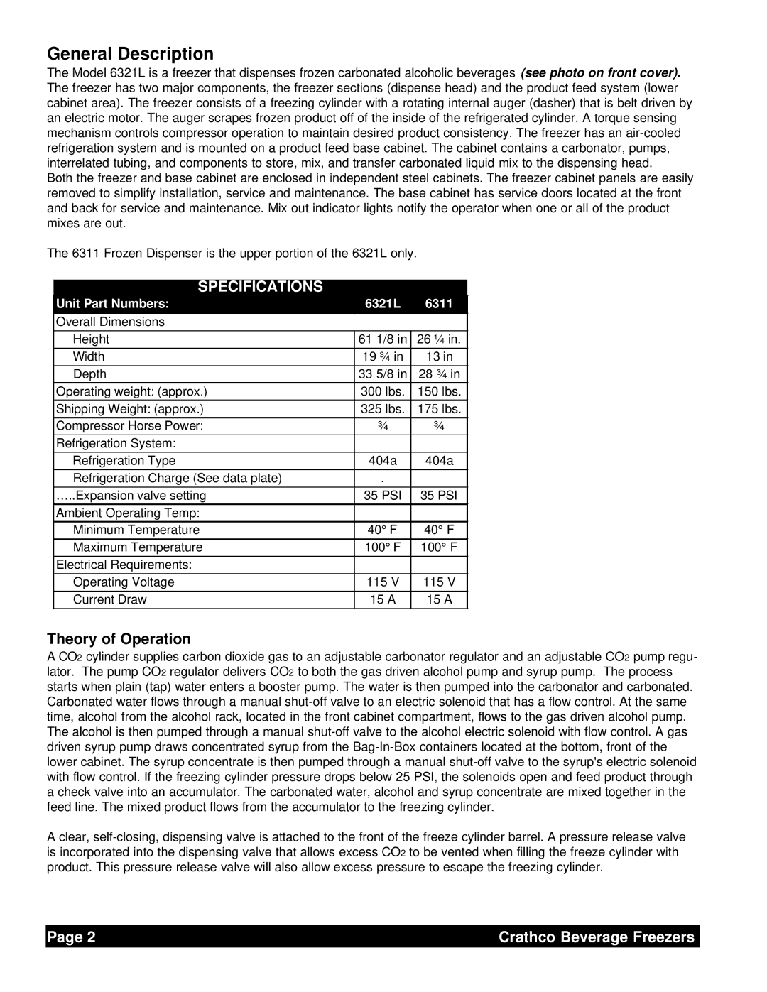 Grindmaster 6321L service manual General Description, Theory of Operation 