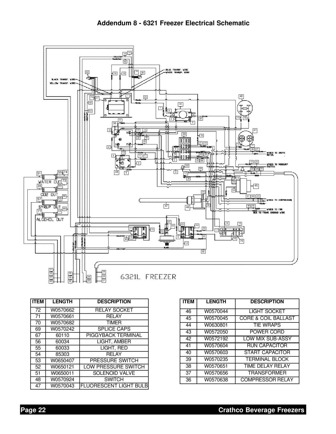 Grindmaster 6321L service manual Addendum 8 6321 Freezer Electrical Schematic, Length Description 