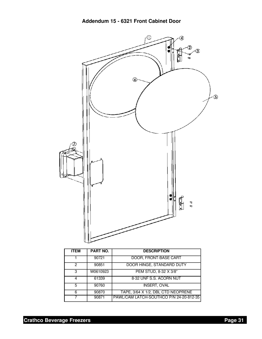 Grindmaster 6321L service manual Addendum 15 6321 Front Cabinet Door 