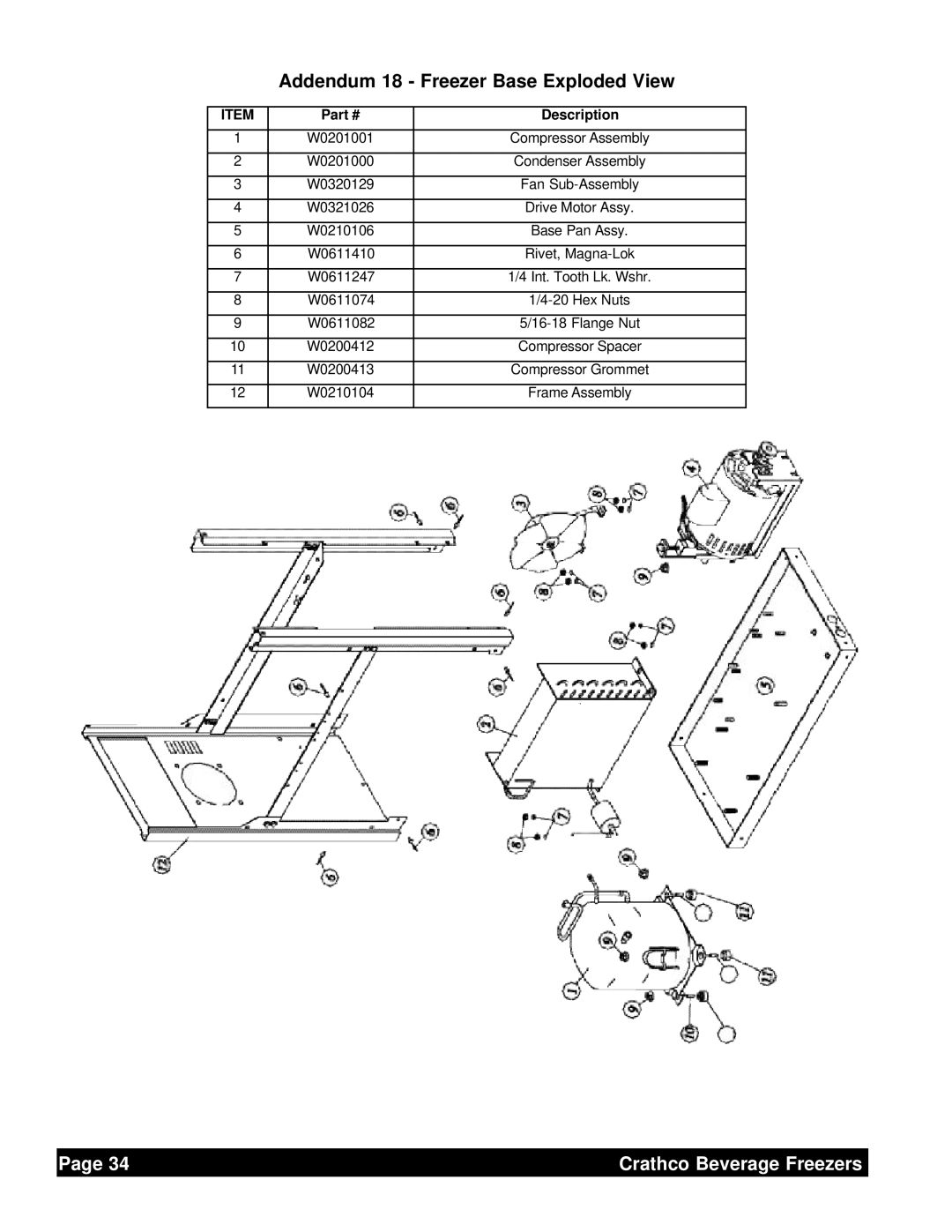 Grindmaster 6321L service manual Addendum 18 Freezer Base Exploded View, Description 