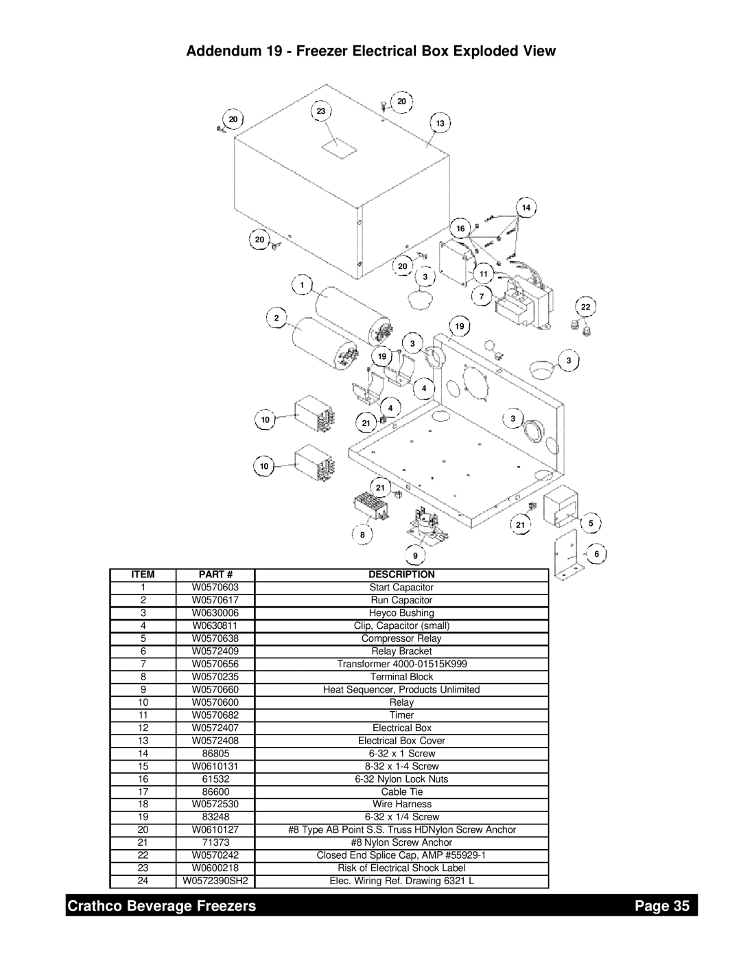 Grindmaster 6321L service manual Addendum 19 Freezer Electrical Box Exploded View 