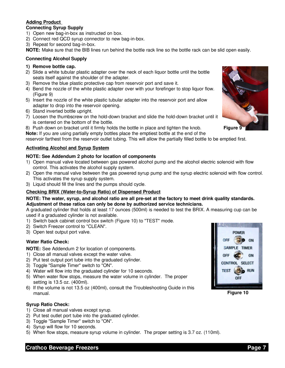 Grindmaster 6321L Adding Product Connecting Syrup Supply, Connecting Alcohol Supply Remove bottle cap, Water Ratio Check 