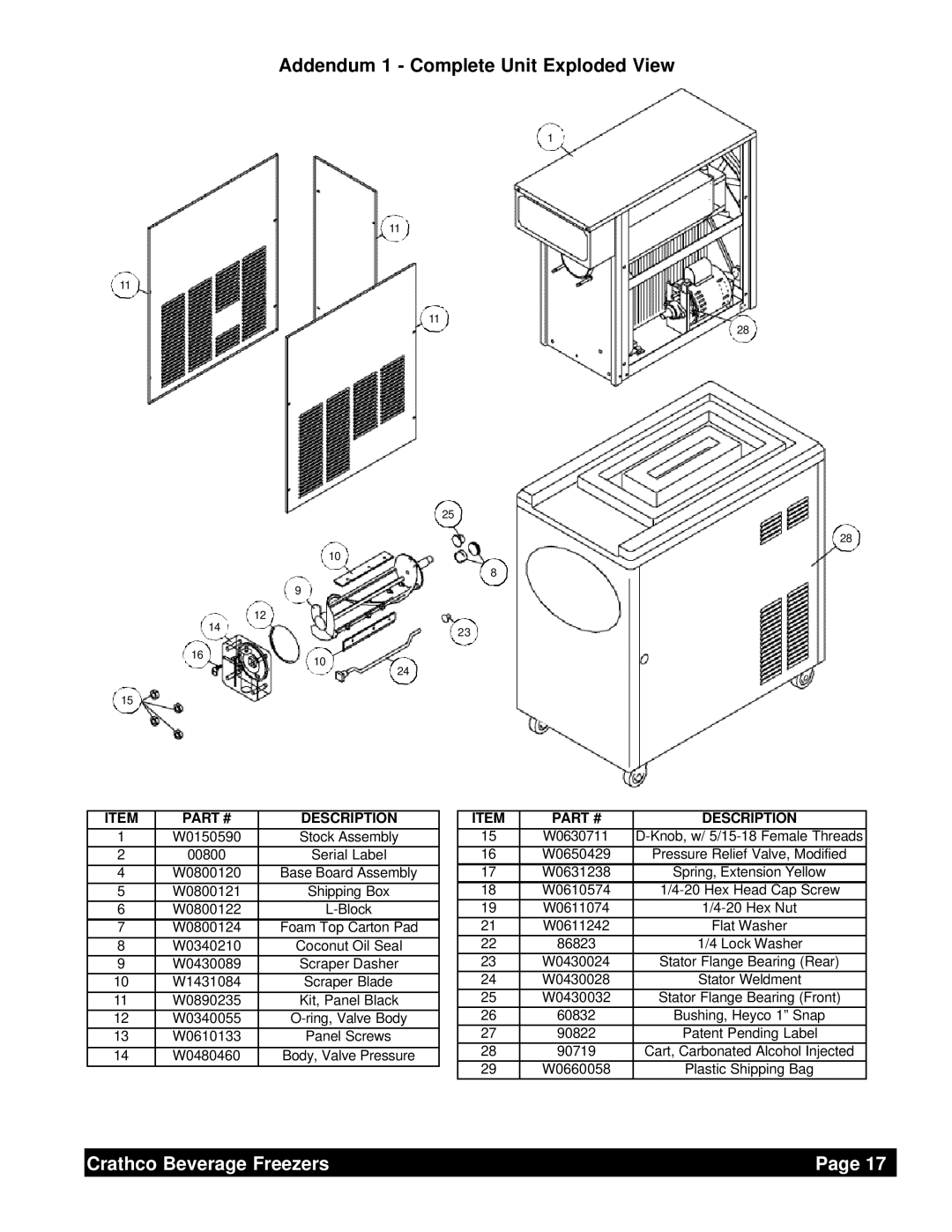 Grindmaster 6321L Addendum 1 - Complete Unit Exploded View, Crathco Beverage Freezers, Page, Coconut Oil Seal 