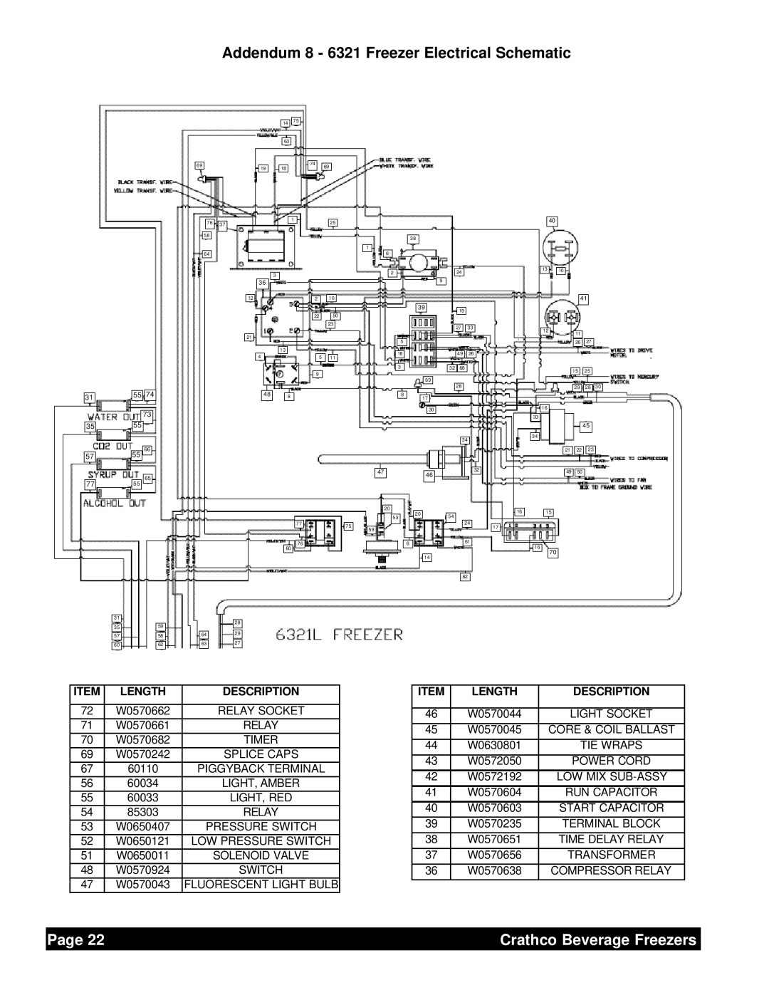 Grindmaster 6321L service manual Addendum 8 - 6321 Freezer Electrical Schematic, Page, Crathco Beverage Freezers 