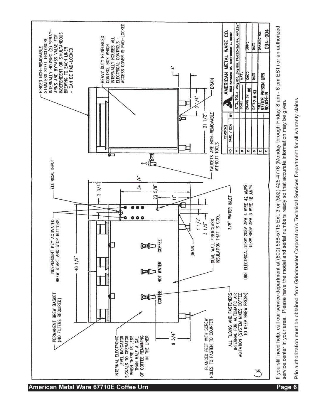 Grindmaster service manual American Metal Ware 67710E Coffee Urn 