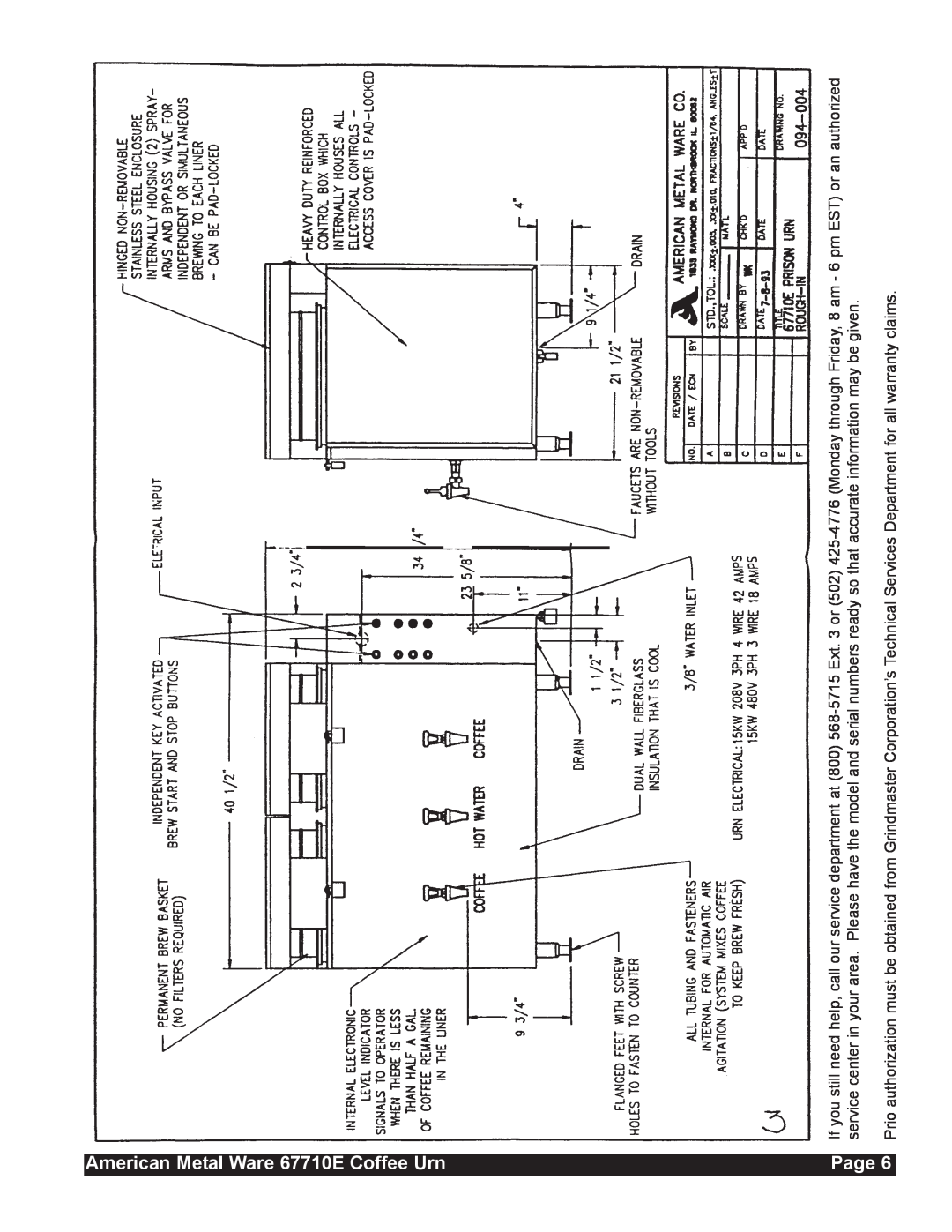 Grindmaster service manual Page, American Metal Ware 67710E Coffee Urn 
