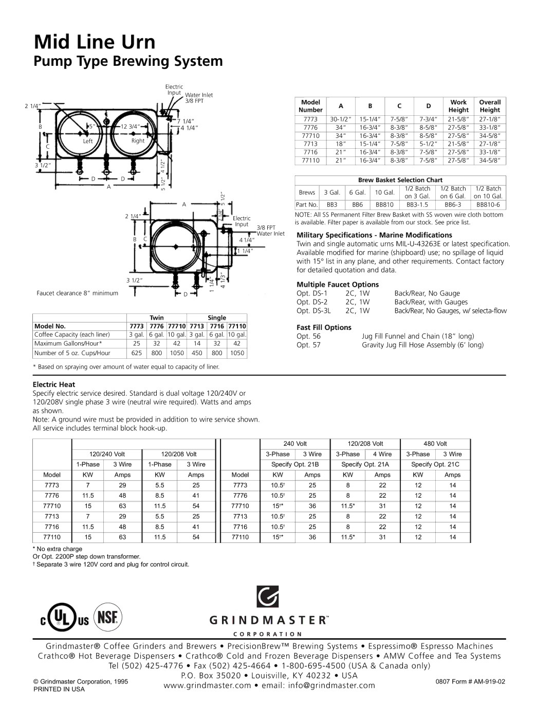 Grindmaster 77710 Mid Line Urn, Military Specifications Marine Modifications, Multiple Faucet Options, Fast Fill Options 