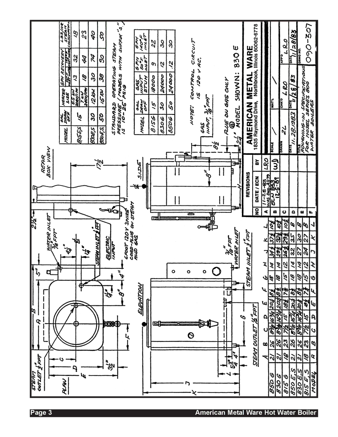 Grindmaster 830, 815, 850 service manual American Metal Ware Hot Water Boiler 