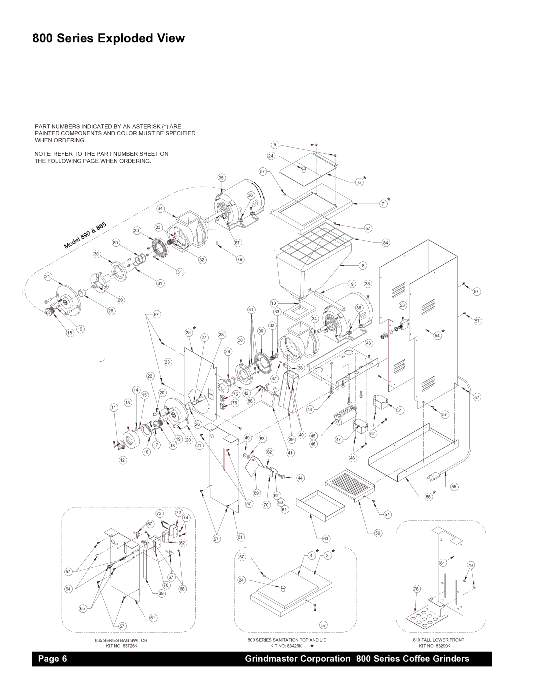 Grindmaster 810, 835, 890, 875 instruction manual Series Exploded View 