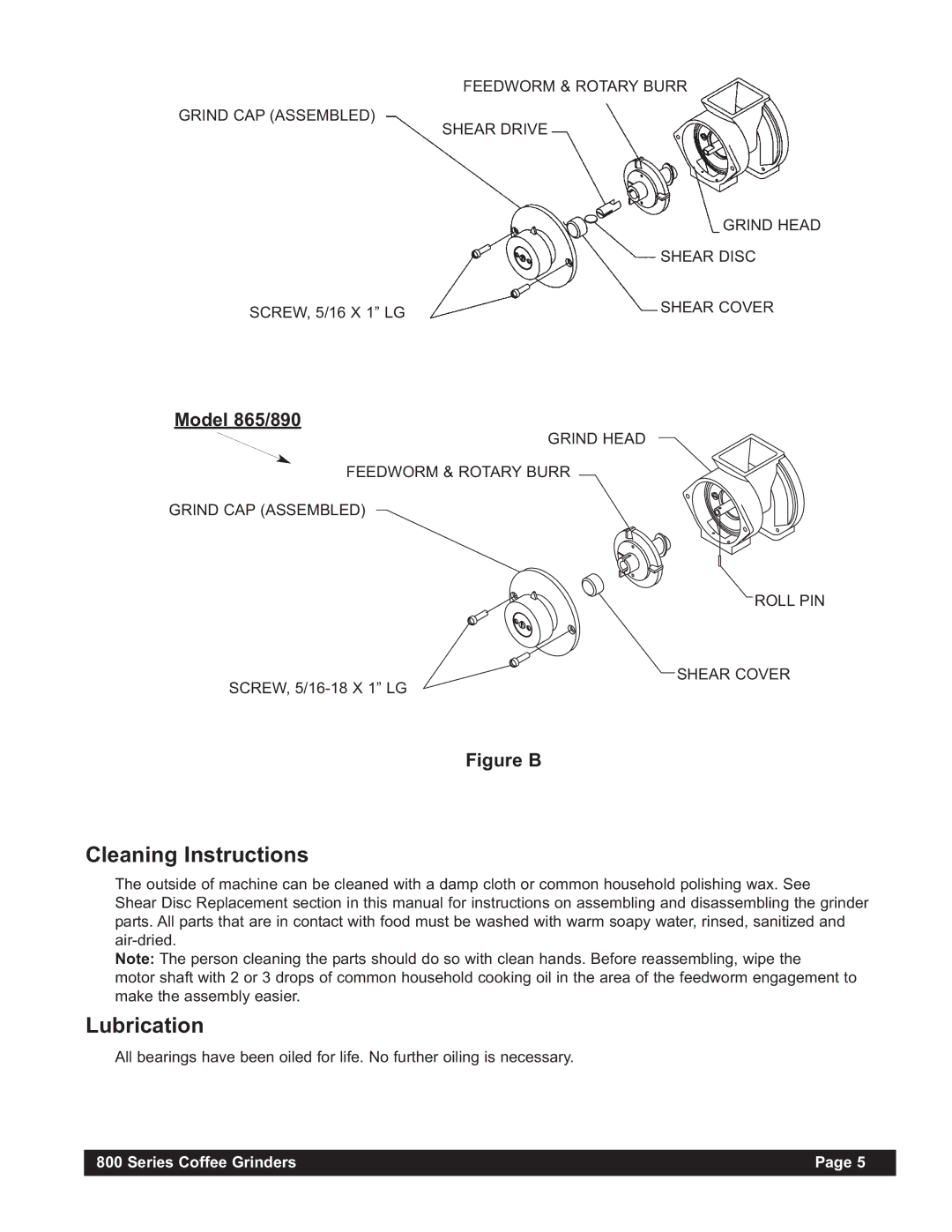 Grindmaster 865 instruction manual Cleaning Instructions, Lubrication 