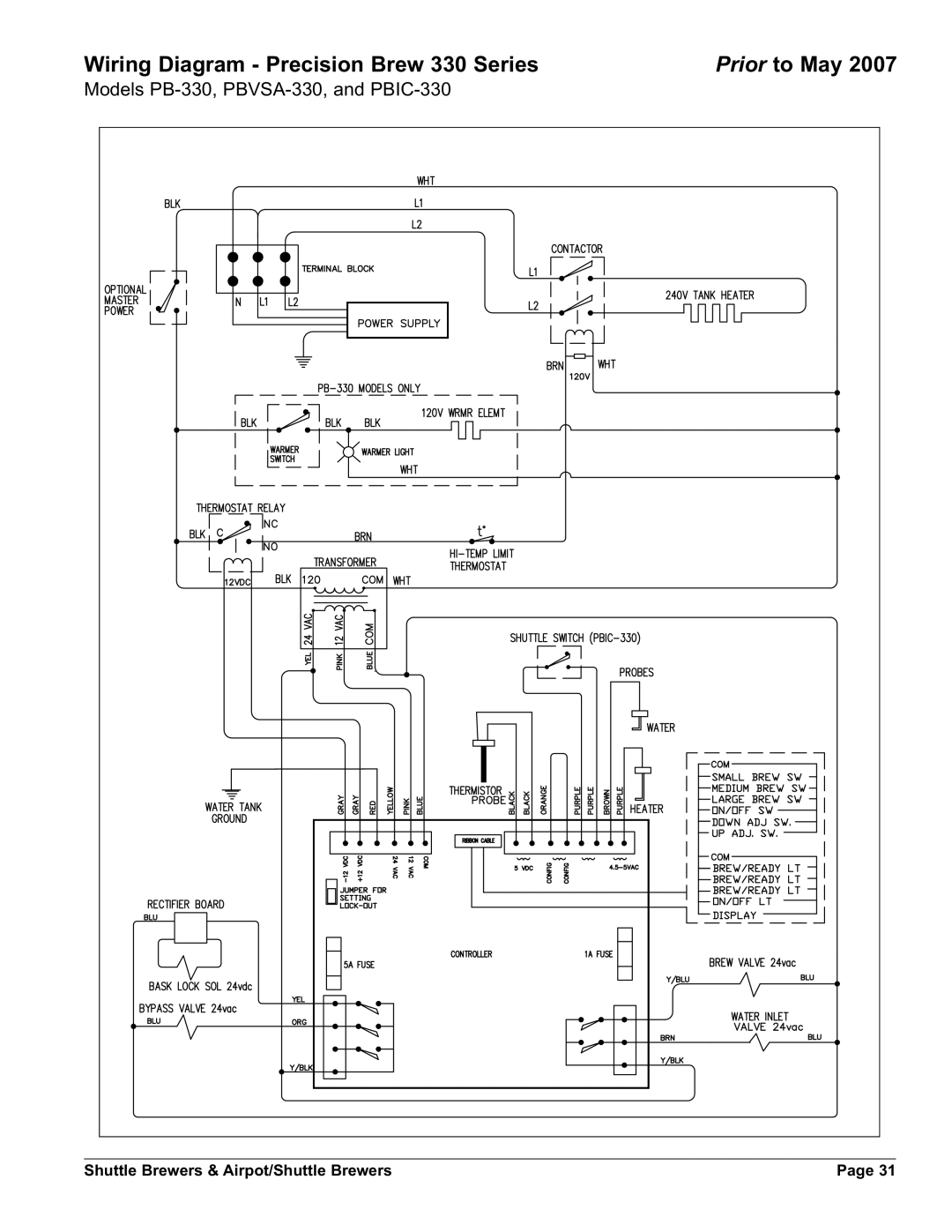 Grindmaster AM-344-04 instruction manual Wiring Diagram Precision Brew 330 Series 