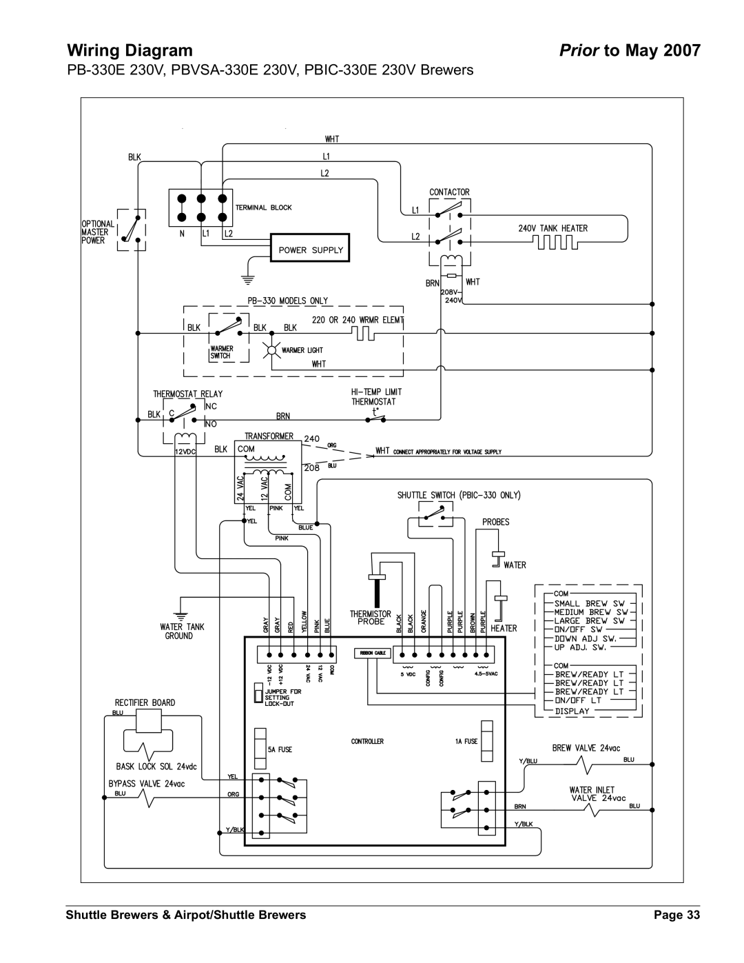 Grindmaster AM-344-04 instruction manual Wiring Diagram, Prior to May 