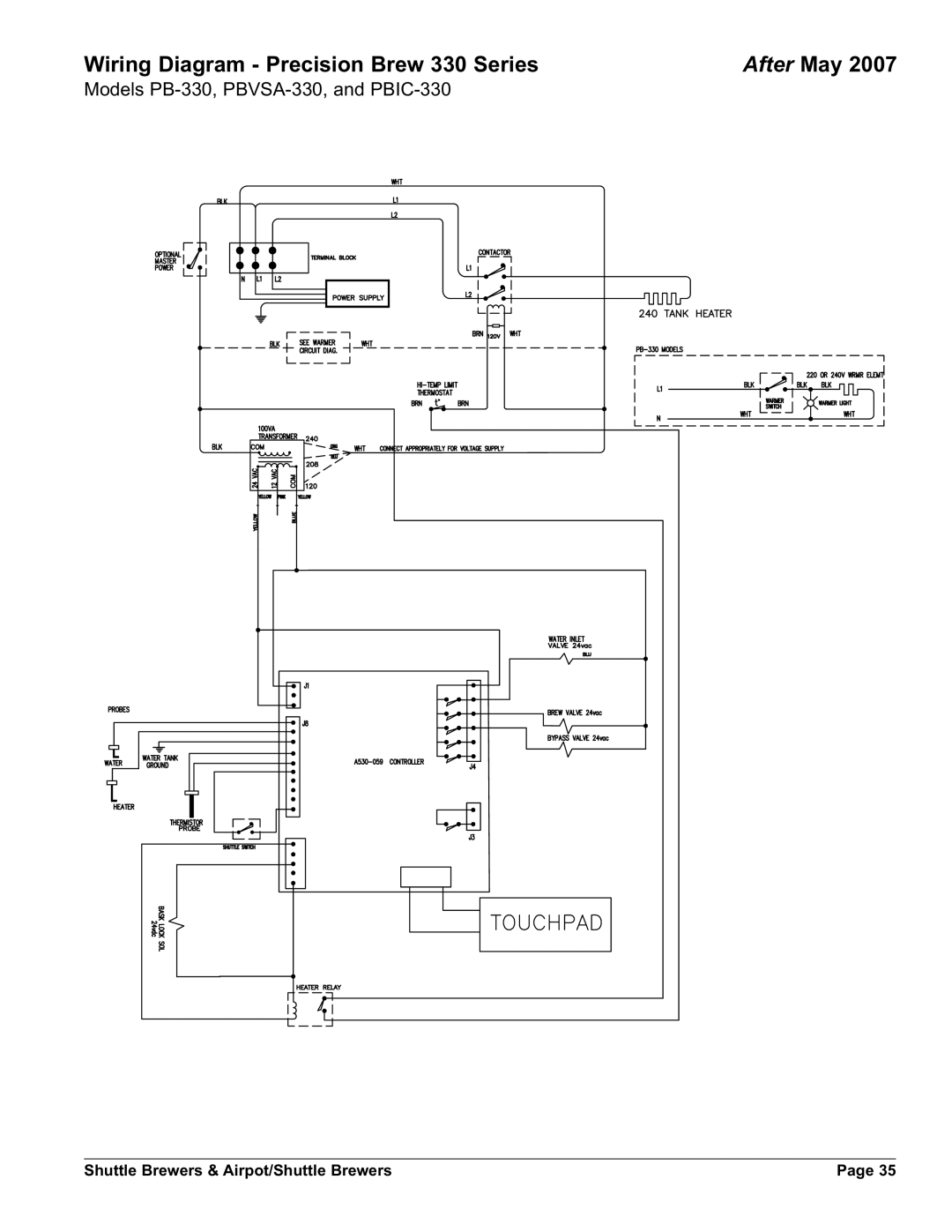 Grindmaster AM-344-04 instruction manual Wiring Diagram Precision Brew 330 Series 