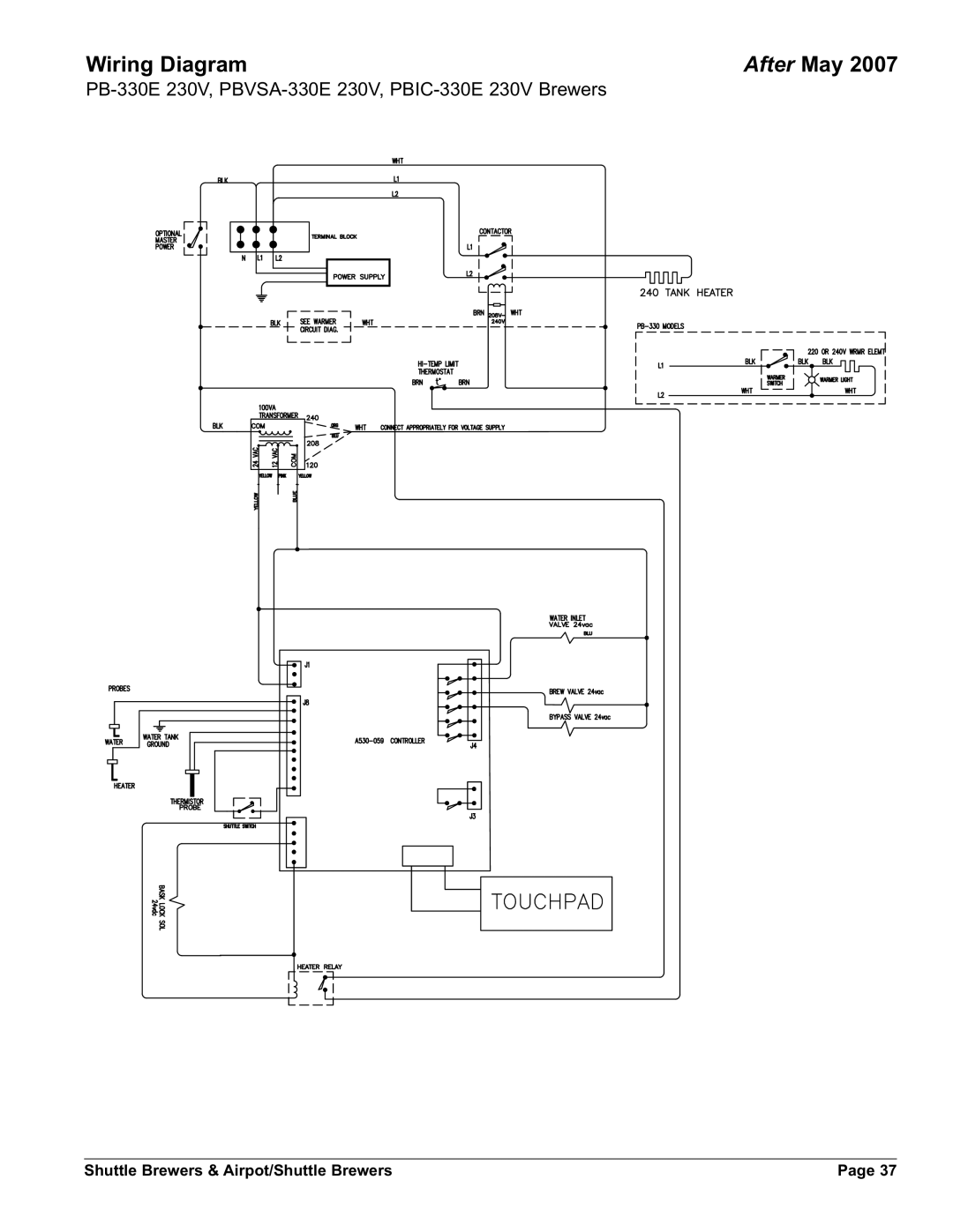 Grindmaster AM-344-04 instruction manual PB-330E 230V, PBVSA-330E 230V, PBIC-330E 230V Brewers 