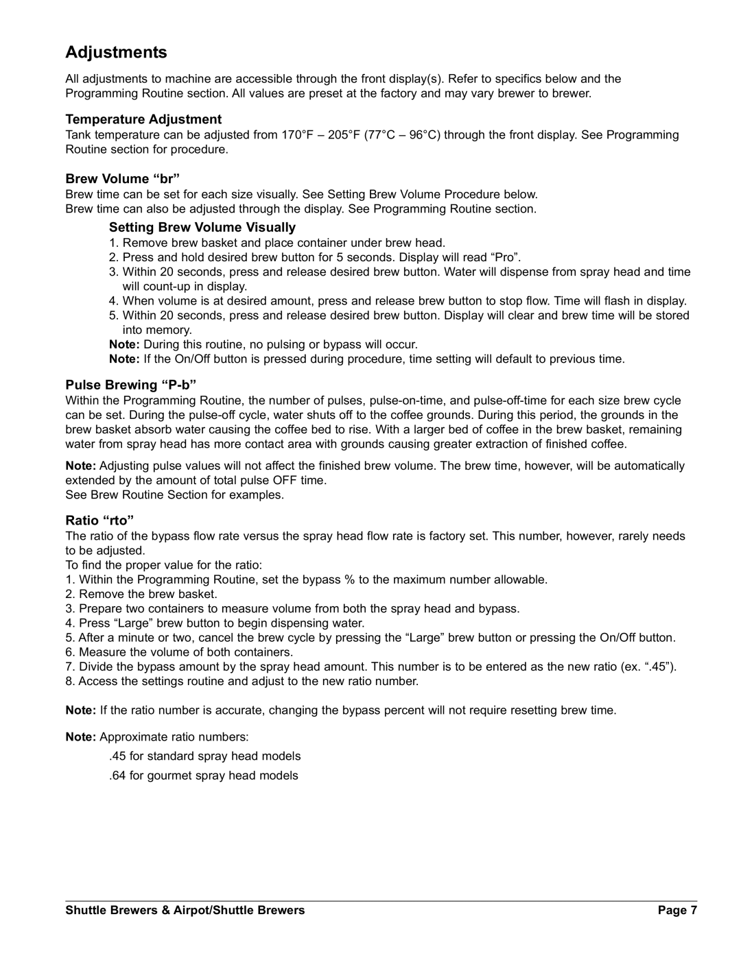 Grindmaster AM-344-04 instruction manual Adjustments 