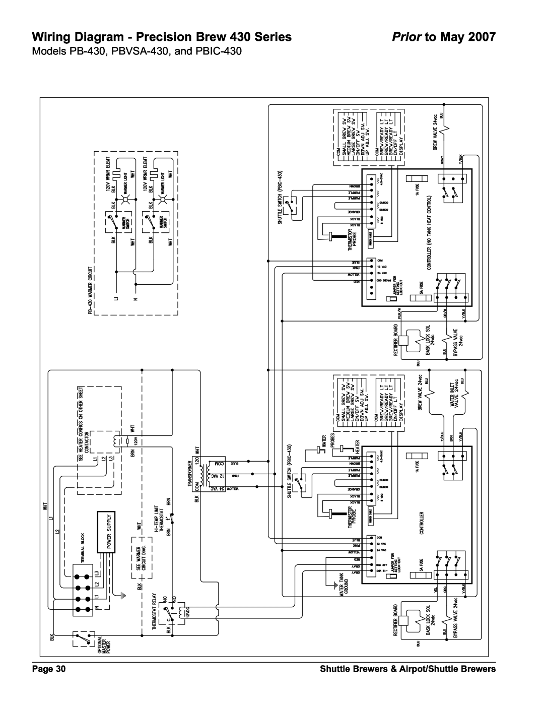 Grindmaster AM-344-04 instruction manual Wiring Diagram - Precision Brew 430 Series, Prior to May, Page 