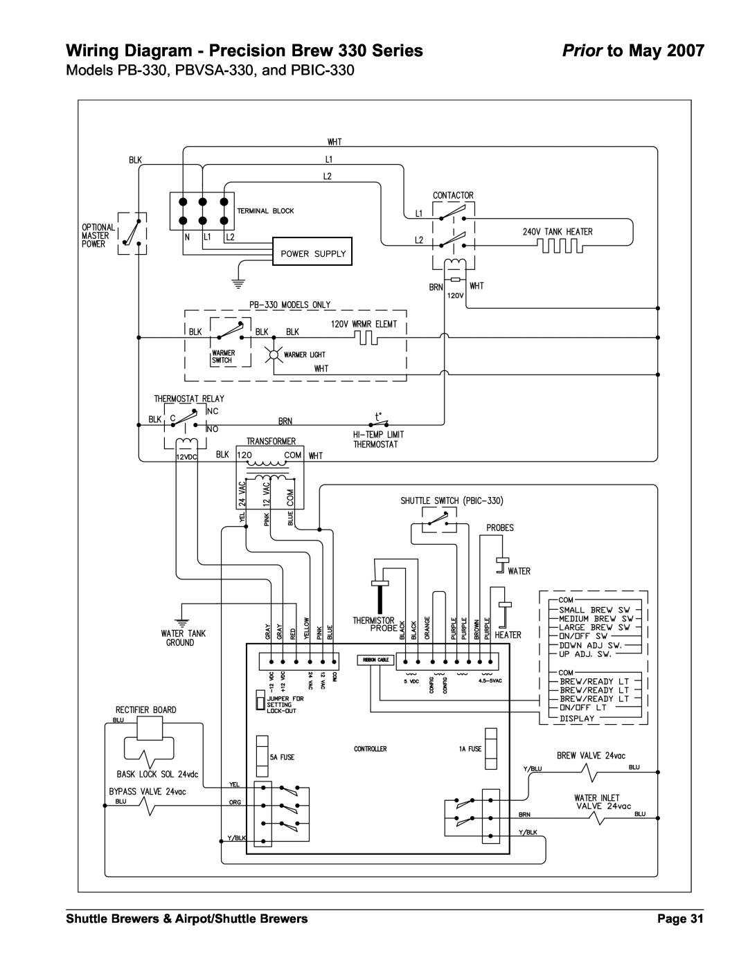 Grindmaster AM-344-04 Wiring Diagram - Precision Brew 330 Series, Prior to May, Models PB-330, PBVSA-330,and PBIC-330 