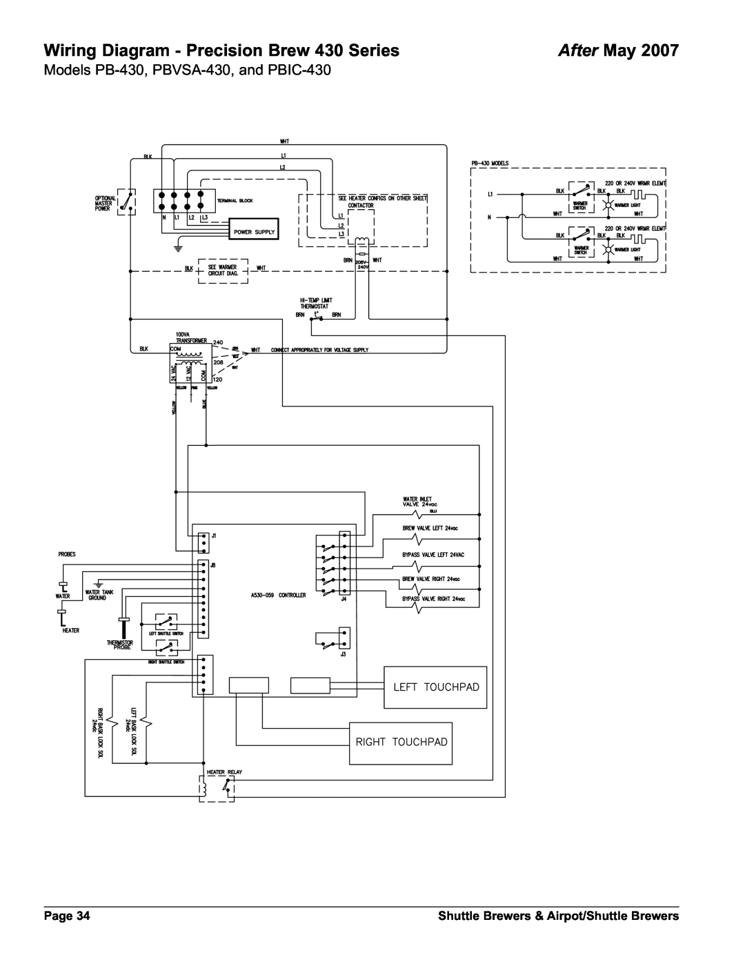 Grindmaster AM-344-04 instruction manual After May, Wiring Diagram - Precision Brew 430 Series, Page 