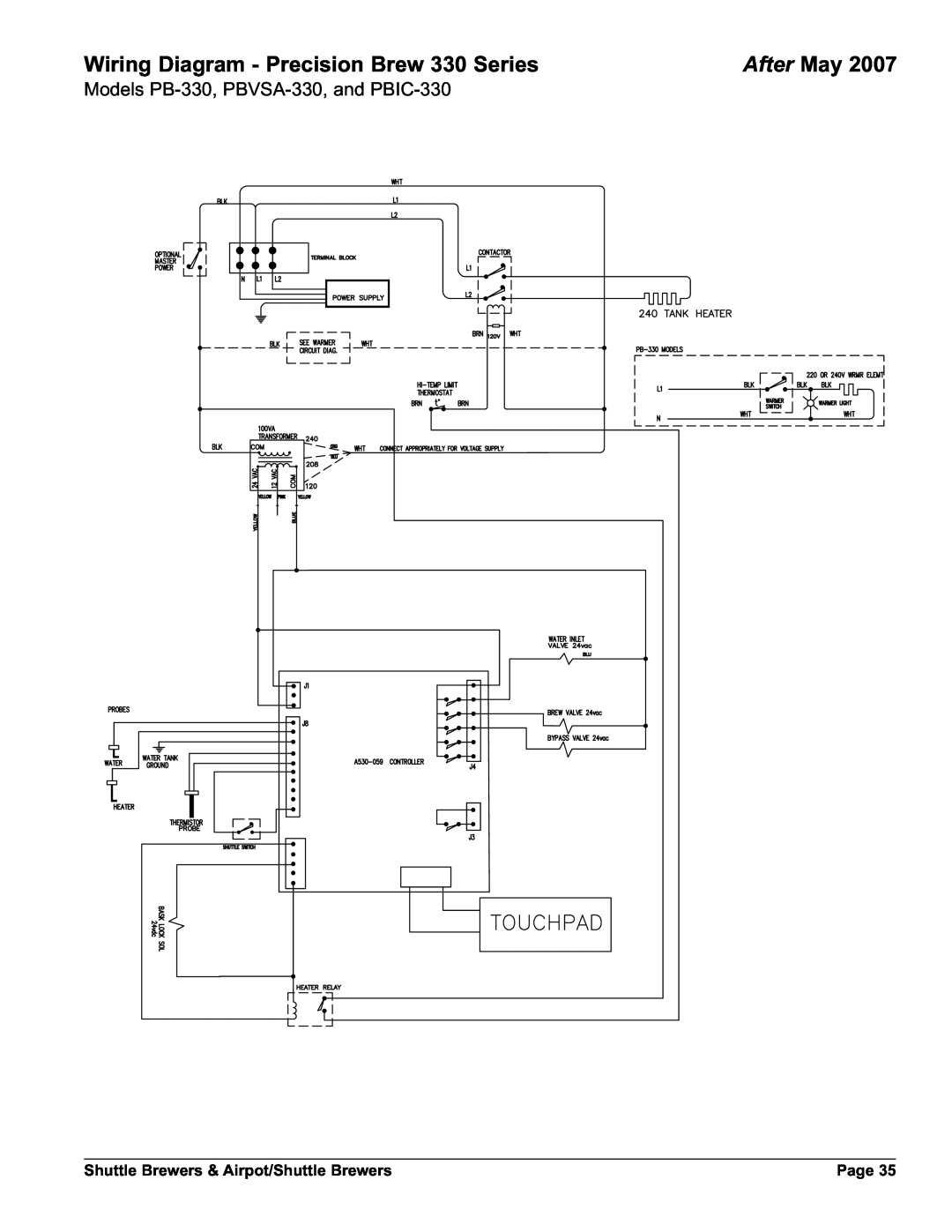 Grindmaster AM-344-04 Wiring Diagram - Precision Brew 330 Series, After May, Shuttle Brewers & Airpot/Shuttle Brewers 