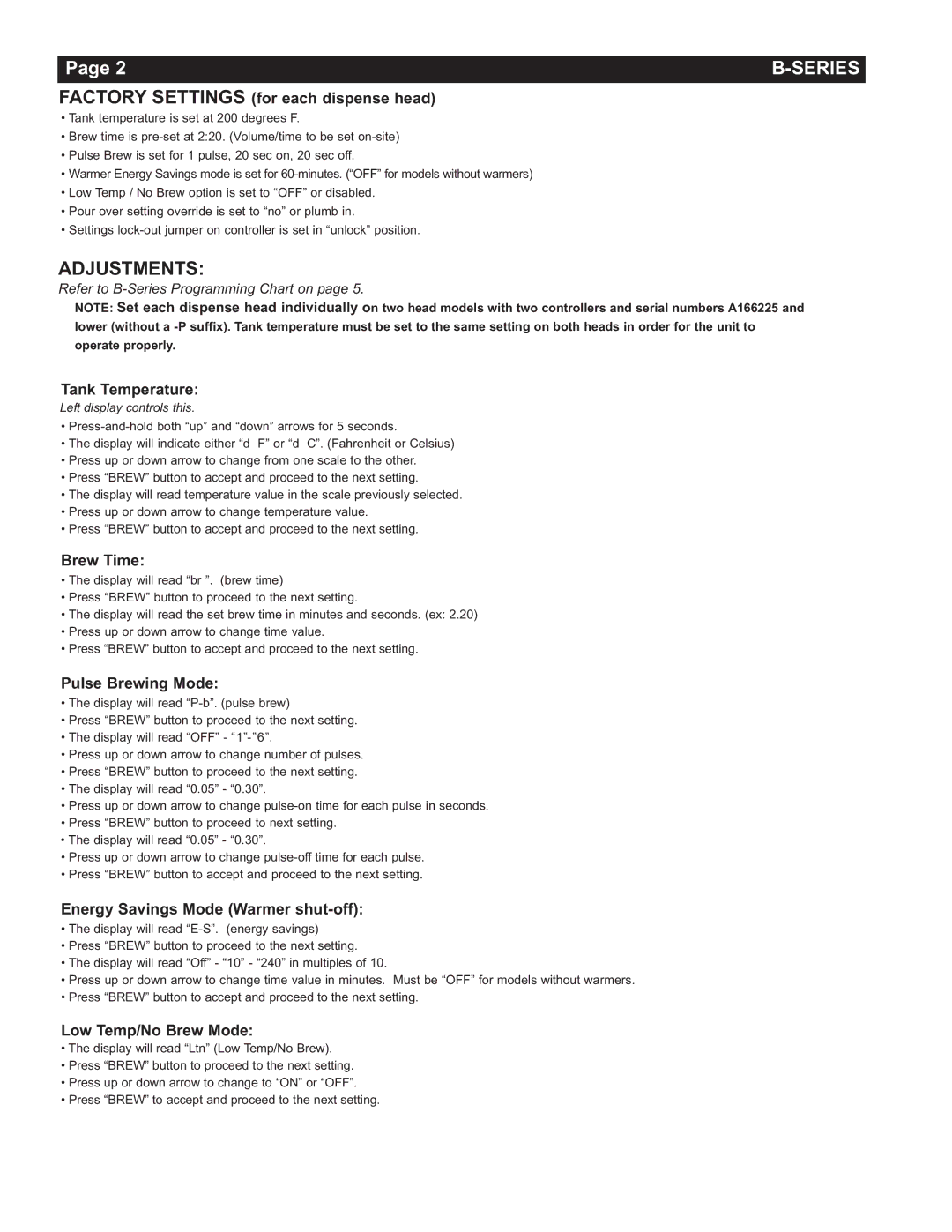 Grindmaster AMW B-Series manual Adjustments 