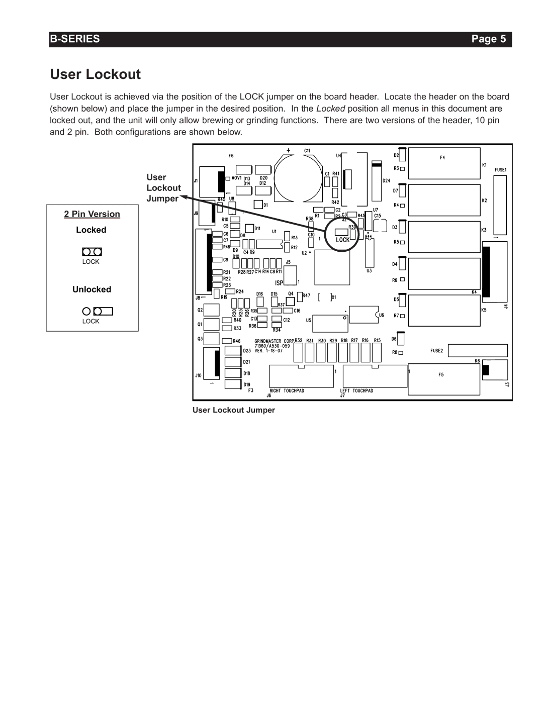 Grindmaster AMW B-Series manual User Lockout 