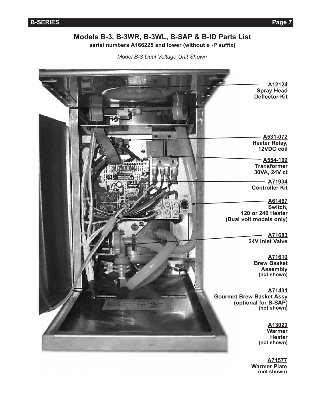 Grindmaster AMW B-Series manual Models B-3, B-3WR, B-3WL, B-SAP & B-ID Parts List 