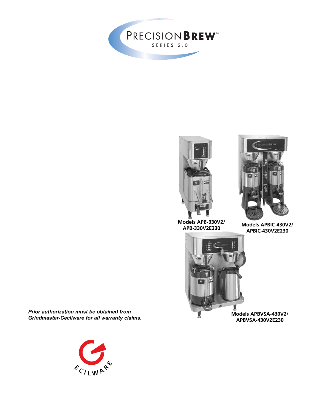 Grindmaster APBVSA-330V2E230, APBIC-430V2E230, APB-330V2E230, APBVSA-430V2E230, APB-430V2, APBIC-330V2E230 